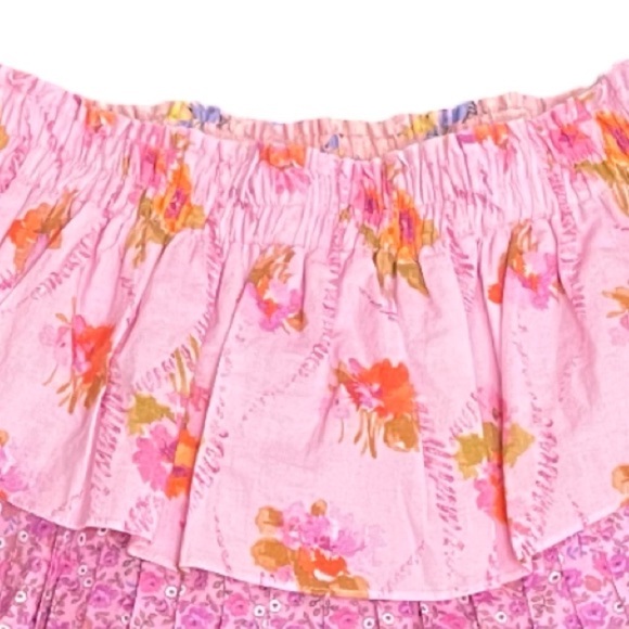 LoveShackFancy Ruffled Two Tier Mini Skirt in Exploded Pink  Floral Size M - Picture 12 of 12